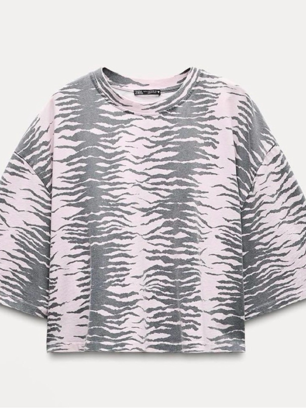 Zara Pink and Gray Zebra-Stripe Cropped Tshirt